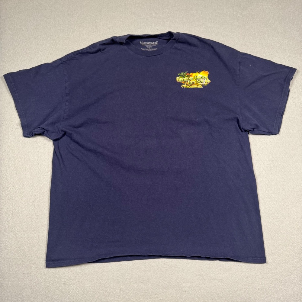 Margaritaville Mens 2XL Navy Blue Cotton Graphic Tee Growing Older But Not Up